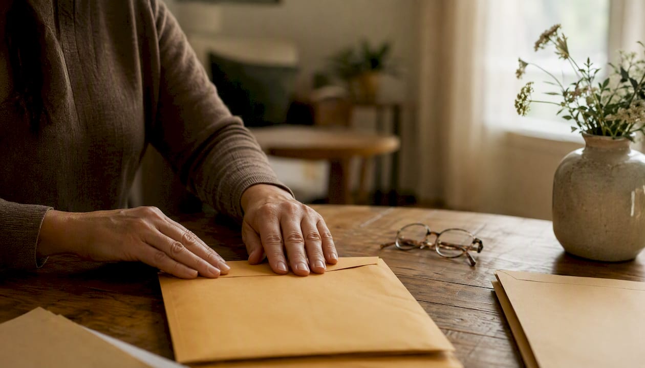Hands sealing envelopes for fraud evidence