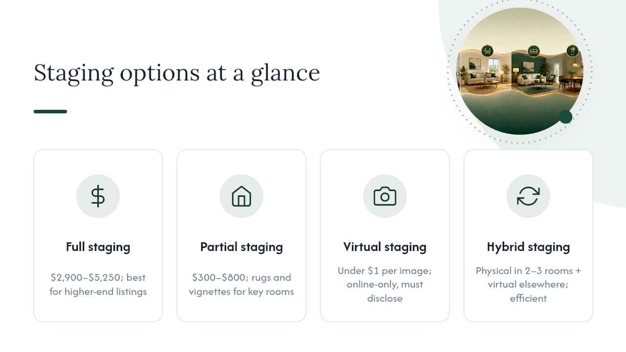 Comparison diagram of staging options and costs