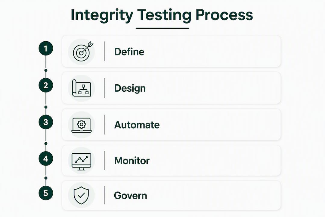 Infographic showing data integrity testing process steps