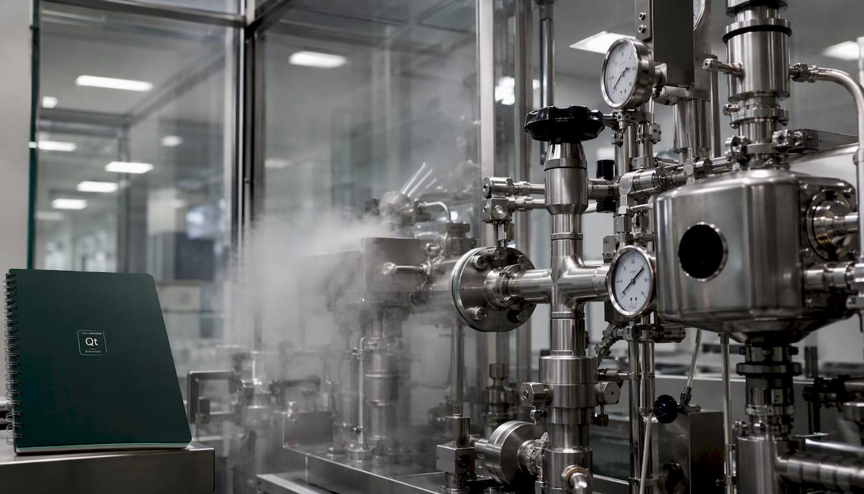 Close-up of pharma manufacturing control machines