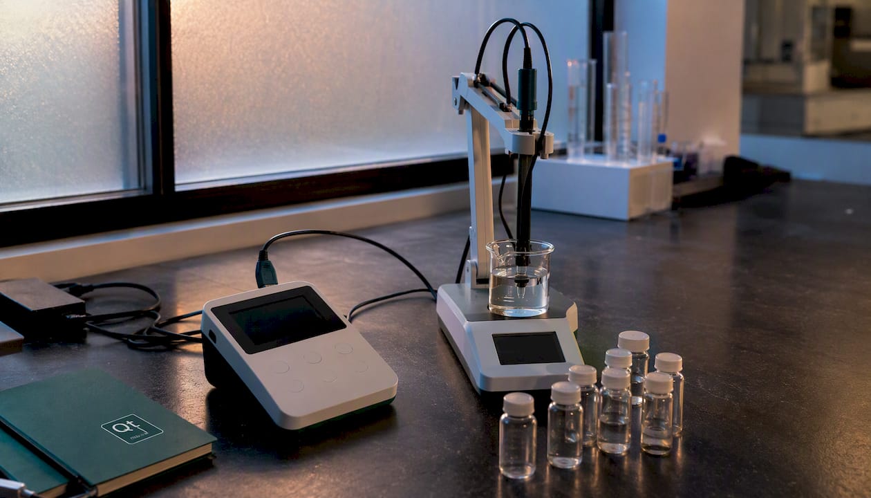 close-up of pharma lab instrument and data devices
