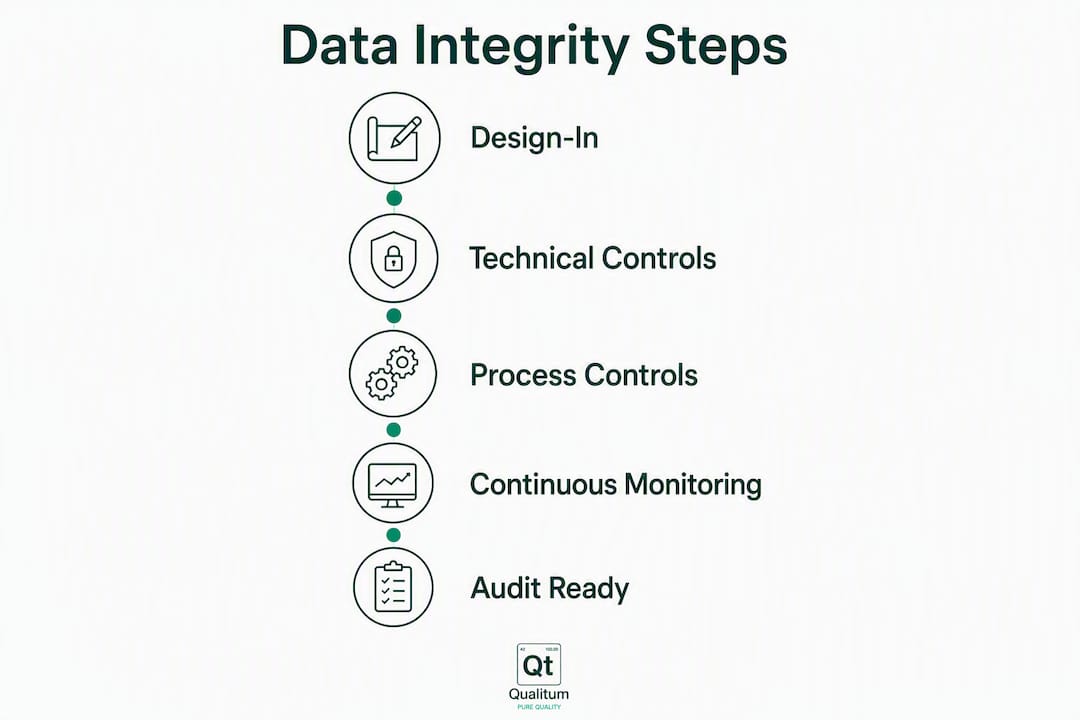 Infographic showing key data integrity steps in pharma