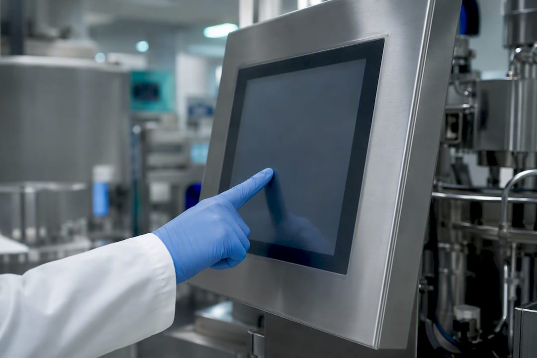 Gloved hand interacting with validation matrix panel