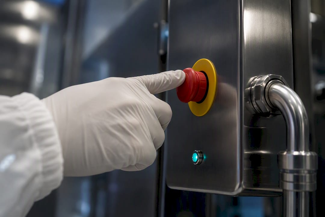 Emergency stop actuator being physically verified