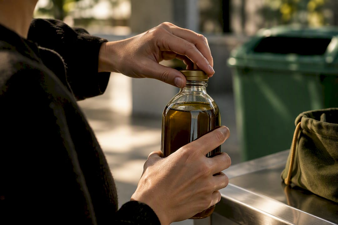 Tapar un envase para reciclar aceite usado