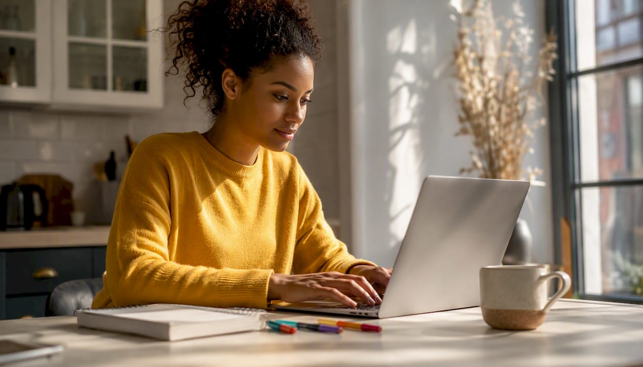 Freelancer typing invoice email on laptop