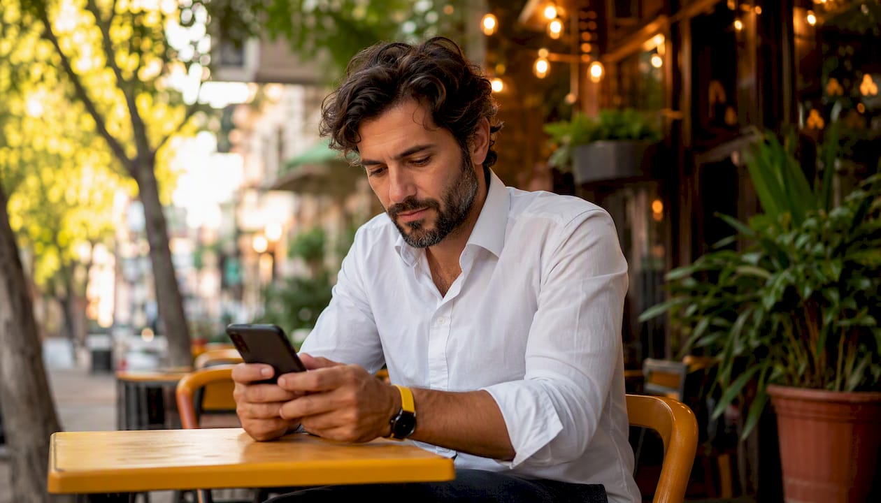 Hands composing invoice reminder email on phone