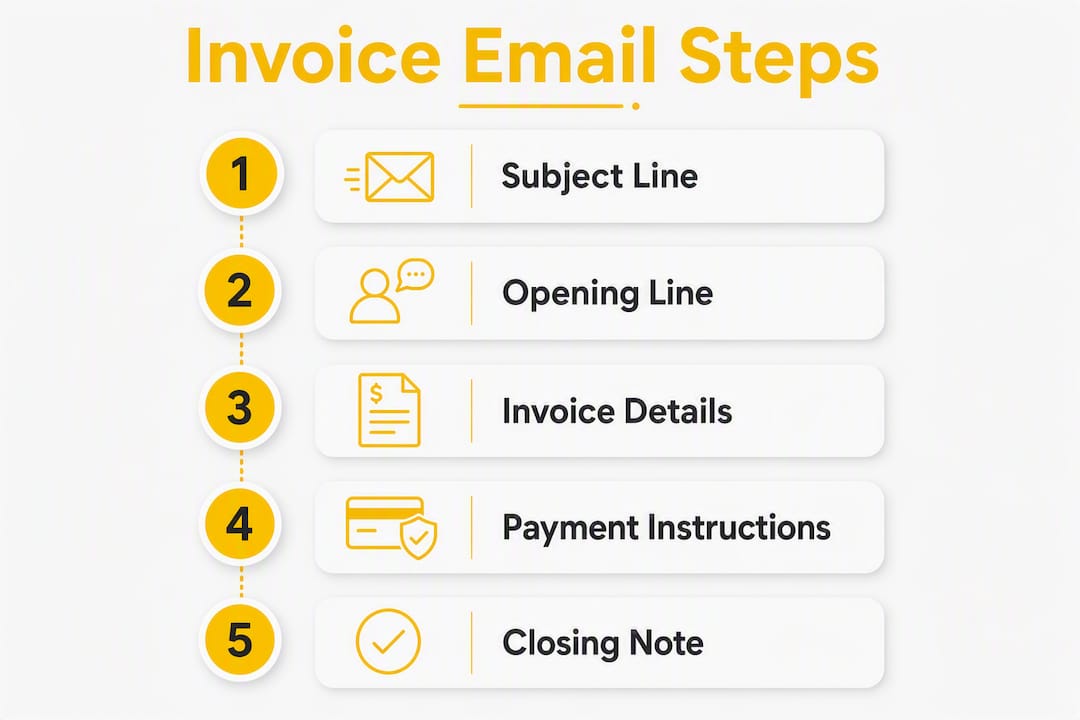 Infographic showing invoice email writing steps