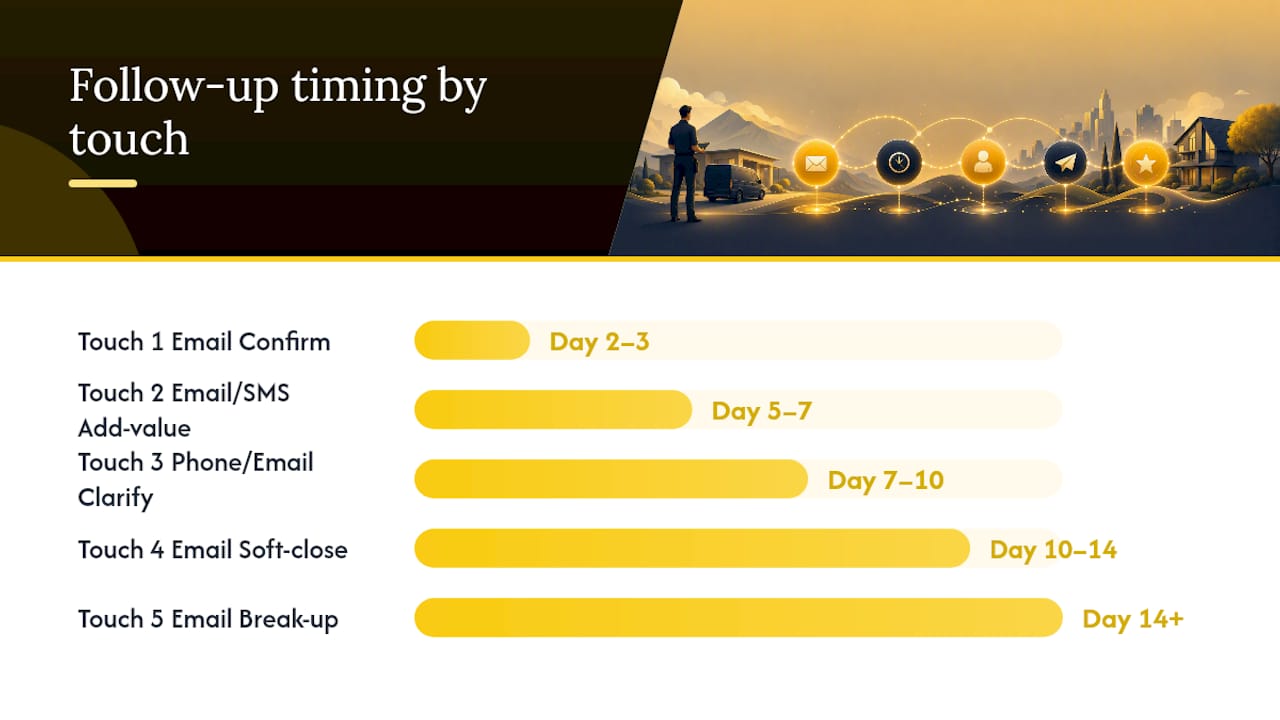 Timeline diagram of follow-up touches and goals