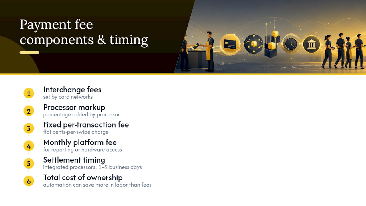 Diagram showing payment fee breakdown and settlement timing