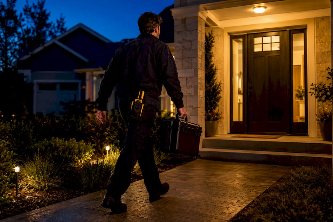 Technician arriving for an emergency night call