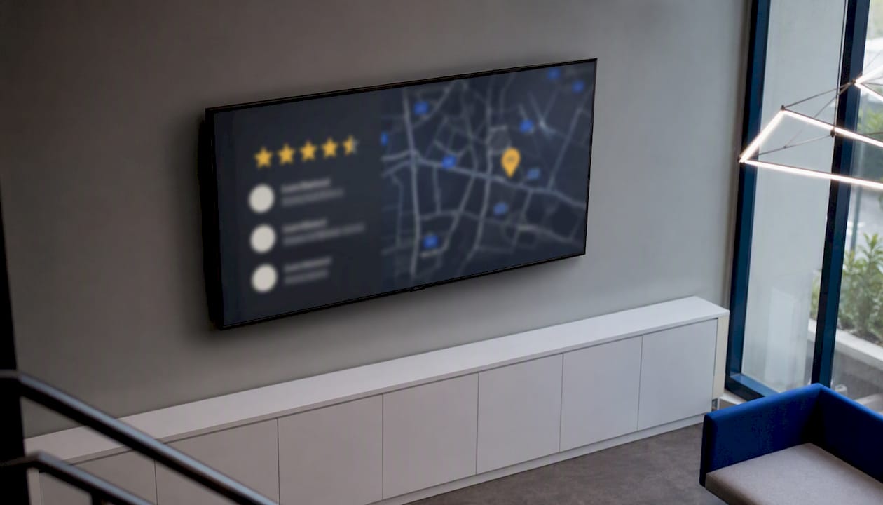 Digital review display with local map pins