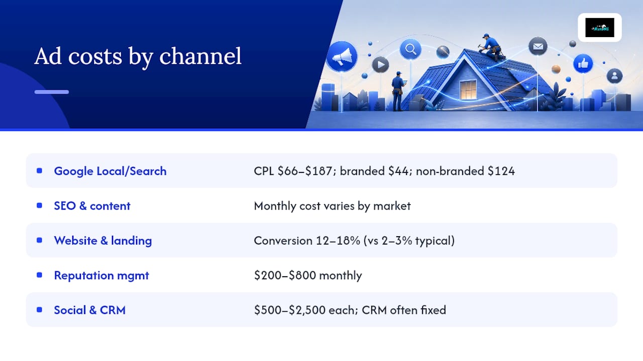 Diagram showing roofing advertising costs by channel