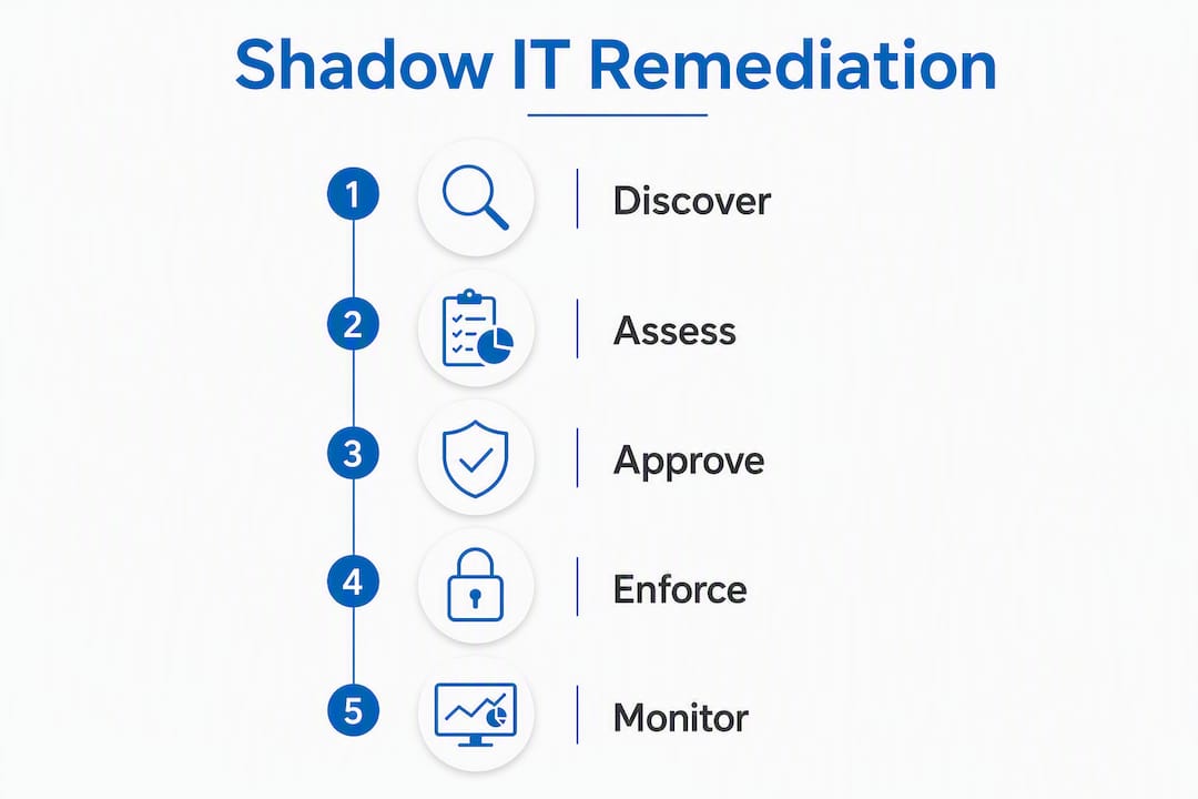 Infographic showing shadow IT remediation steps