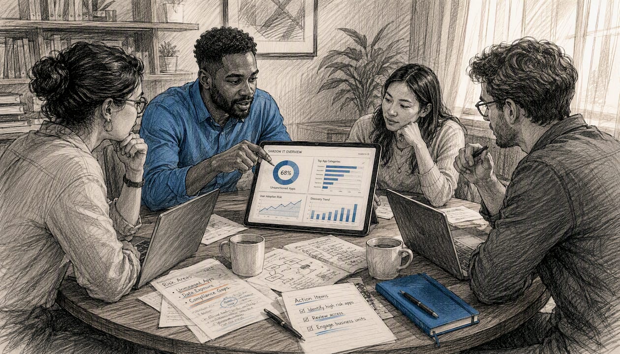 IT team analyzing shadow IT discovery data