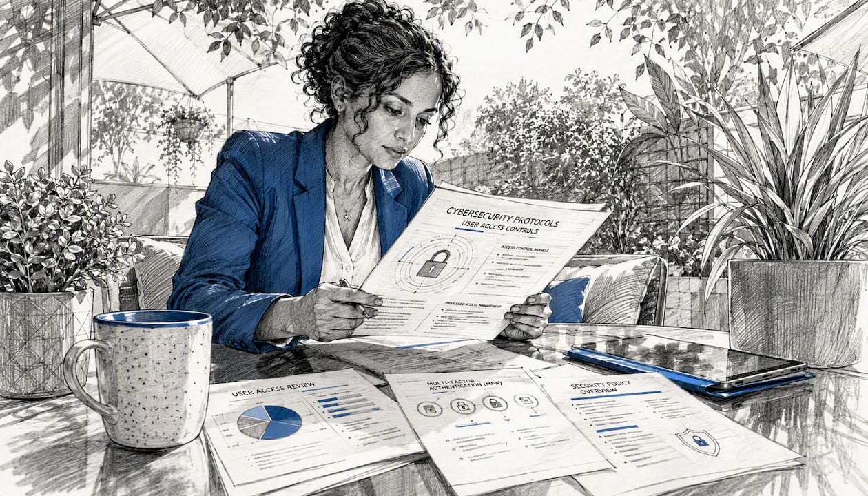 Female IT professional reviewing security reports