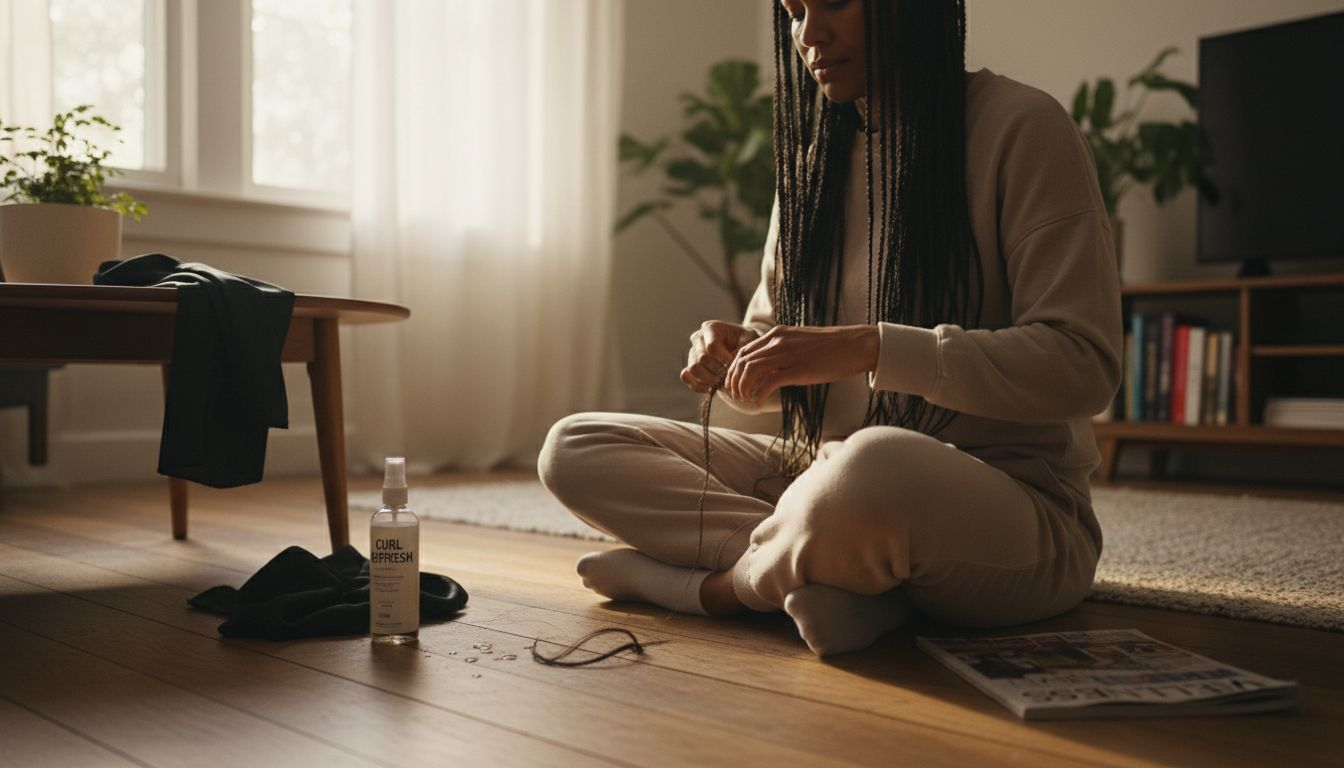 Woman maintaining braids at home