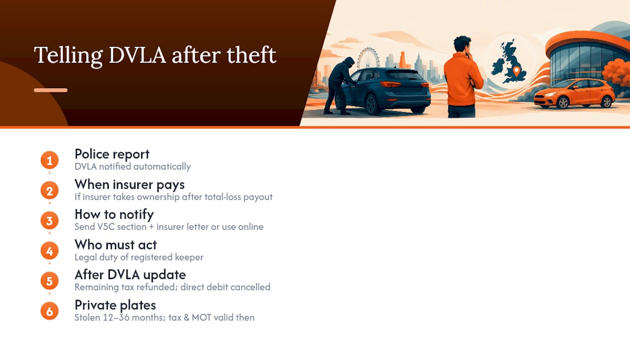 What to tell DVLA after a theft or insurance payout — overview diagram
