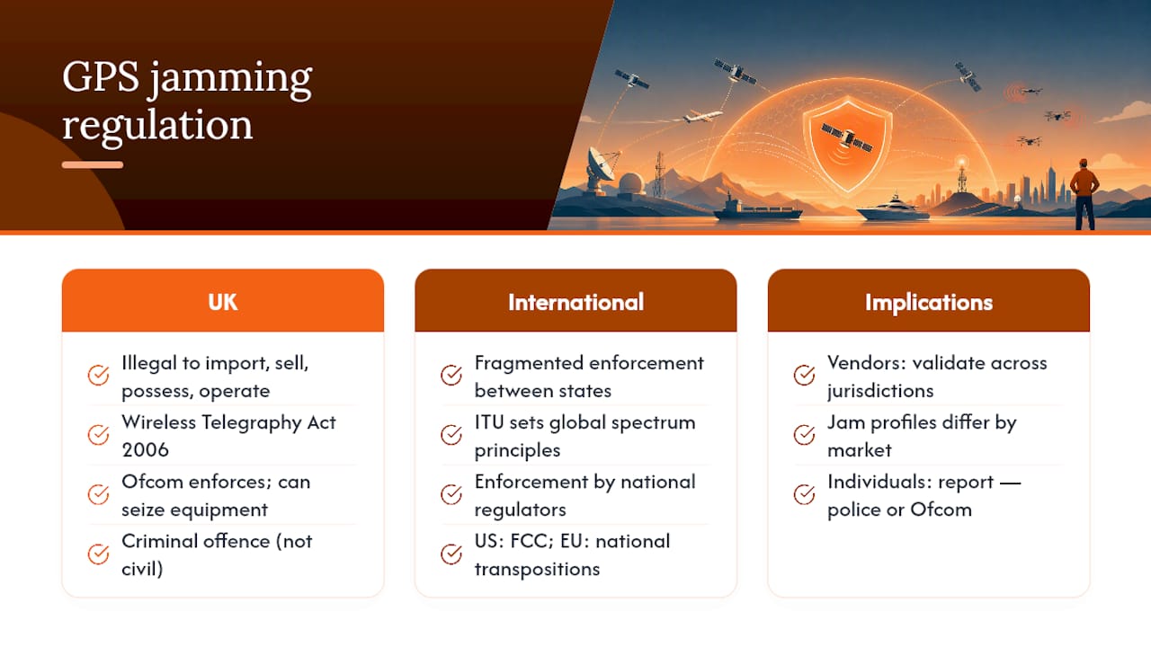 How is GPS jamming regulated? — overview diagram