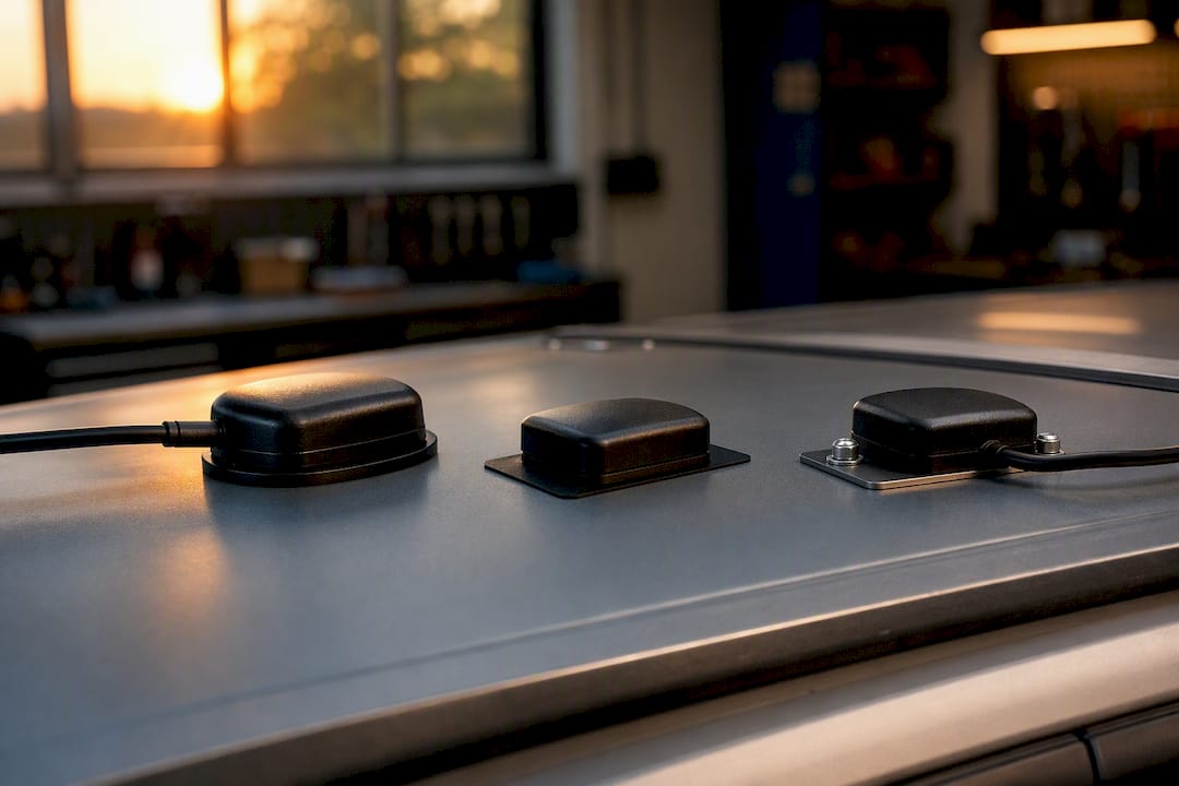 Three GPS antenna mounting types on vehicle roof