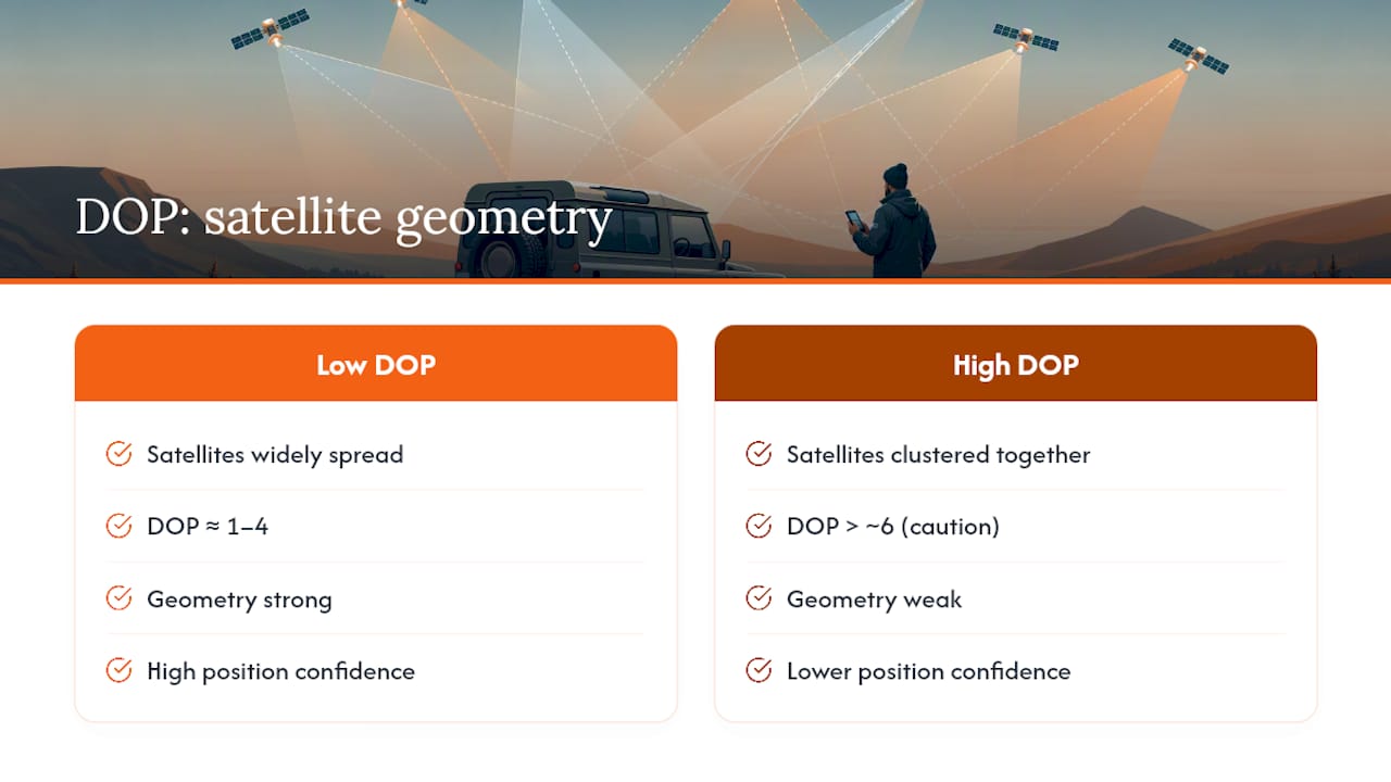 Diagram of satellite geometry affecting GPS accuracy
