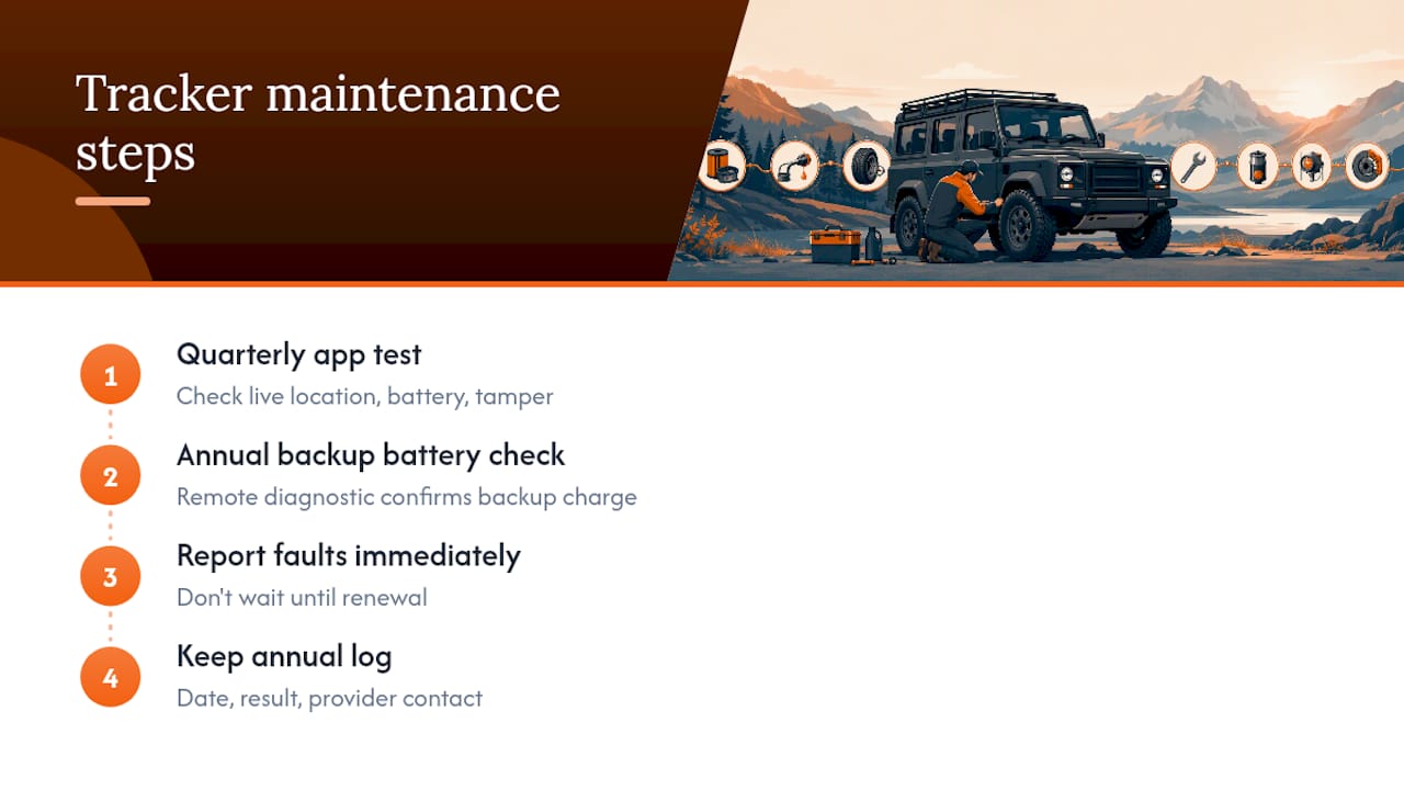 How do you maintain and test your Grenadier's tracker? — overview diagram