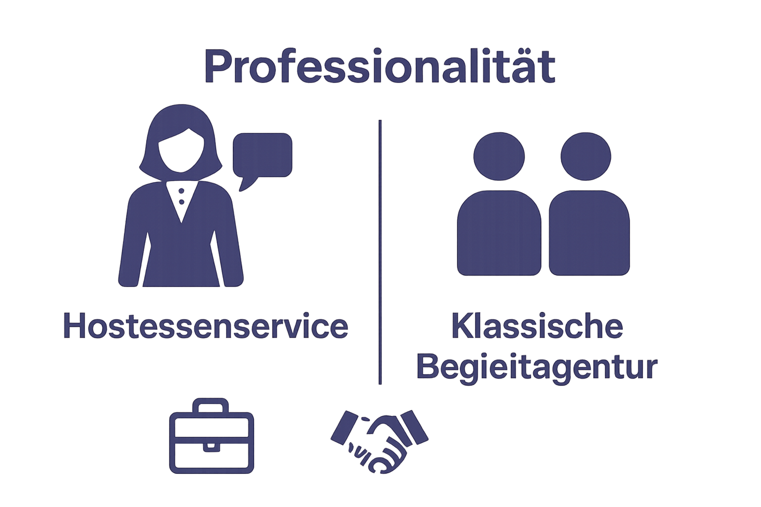 Vergleich Hostessenservice vs. Begleitagentur visualisiert mit Icons