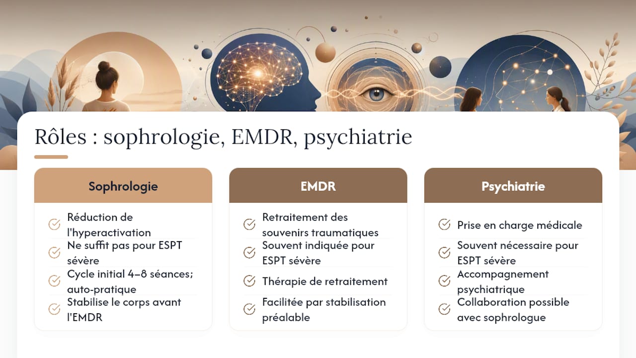 Tableau comparatif entre la sophrologie, l’EMDR et la psychothérapie