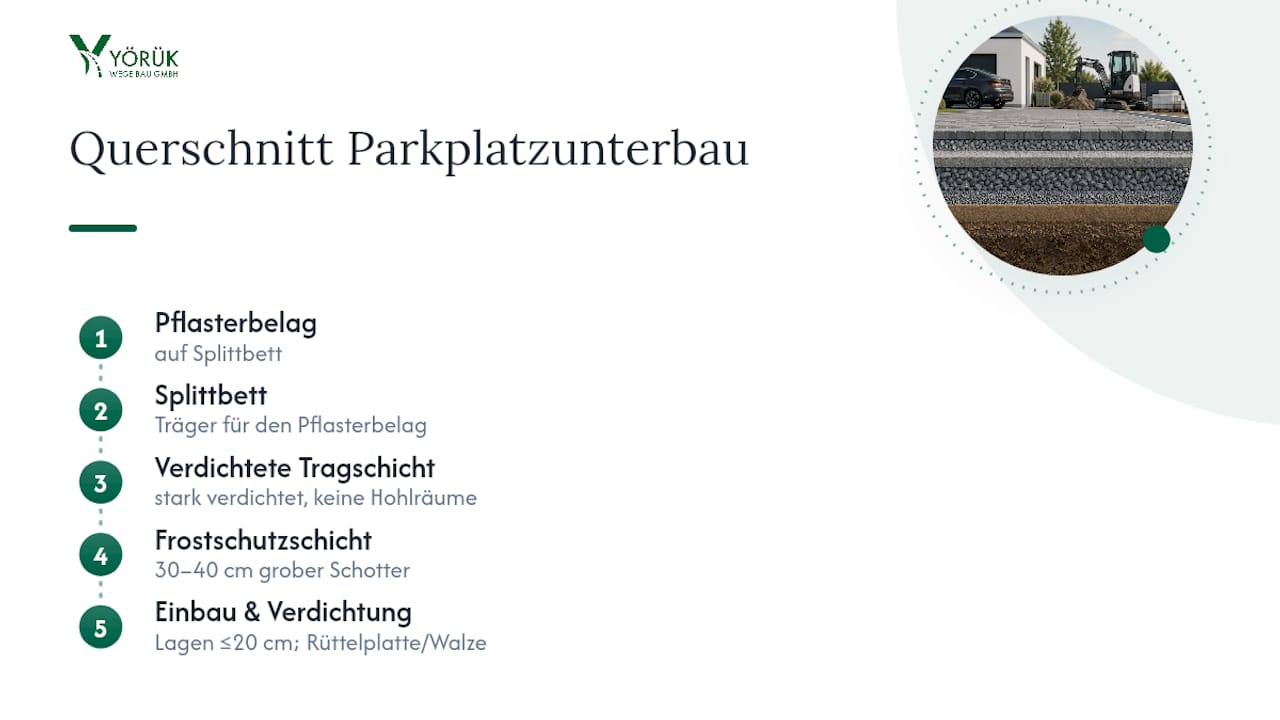 Querschnitt der Schichtenunterlage eines Parkplatzes