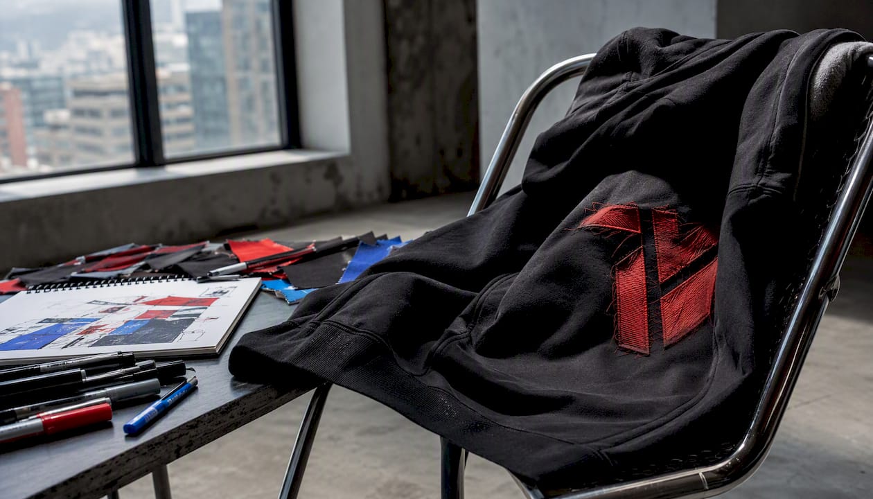 Détail de la texture et de l'écusson du Lost Youth Club Hoodie