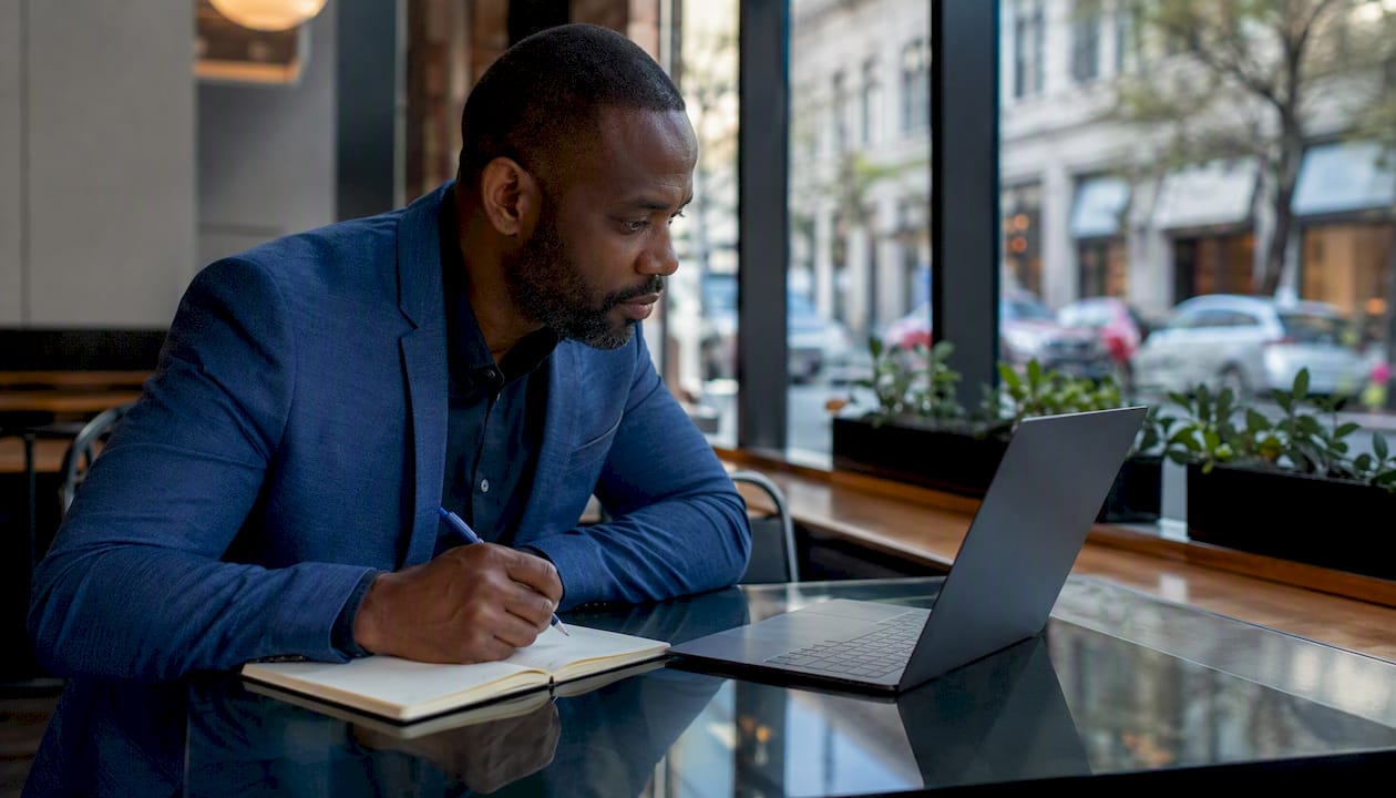 Sales coach reviewing call analytics in office