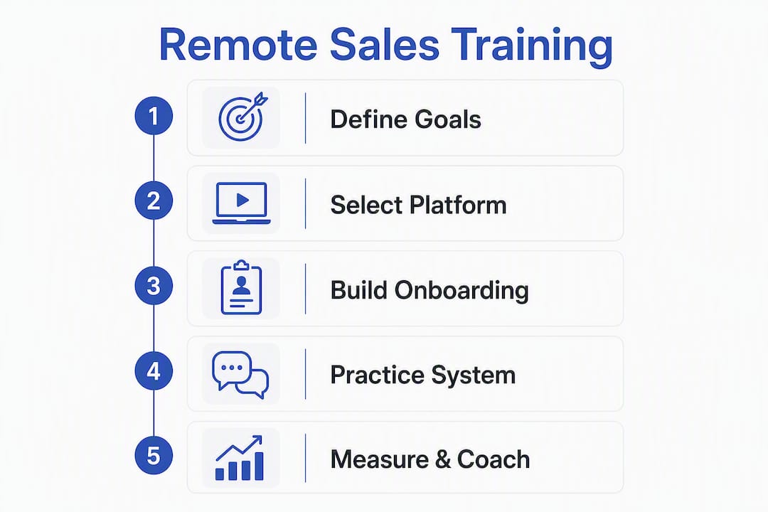 Infographic illustrating 5-step remote sales training system