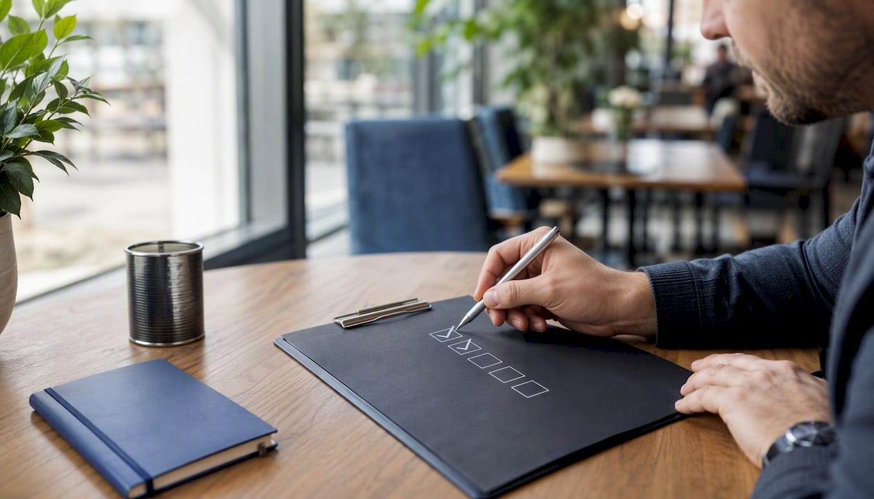 Hand checking off sales onboarding checklist
