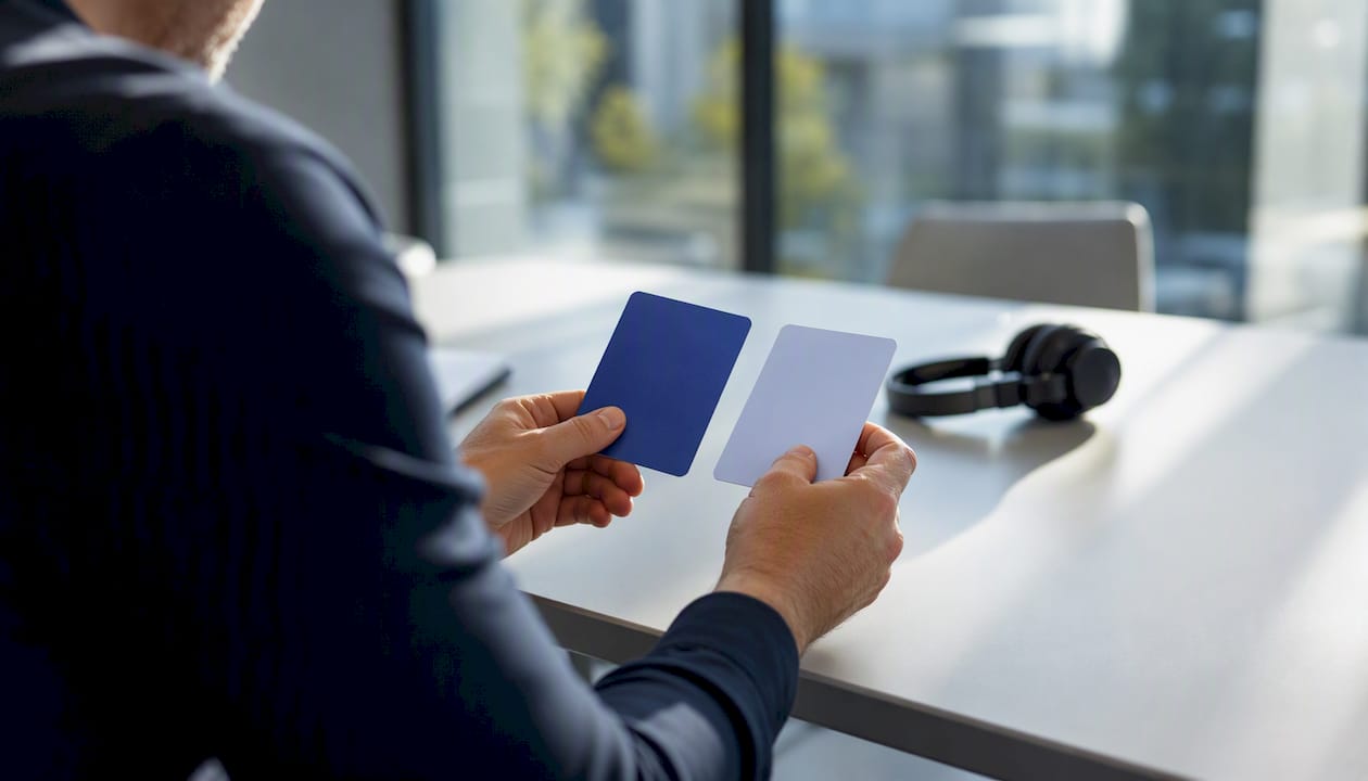 Hands shuffling negotiation role play cards