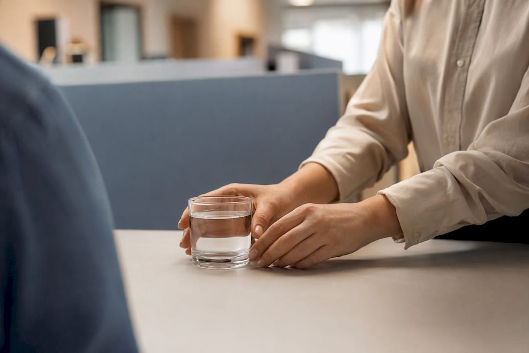 Hands placing glass of water representing empathy