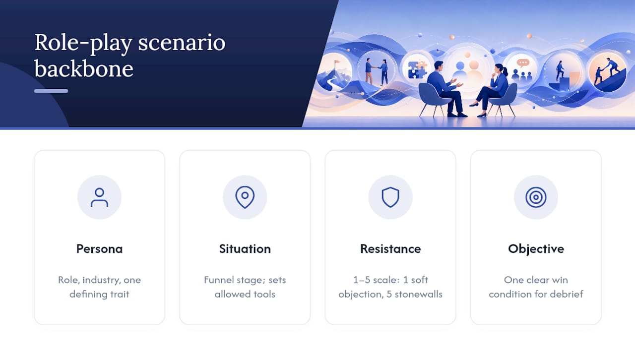 Diagram showing four components of sales role-play scenarios