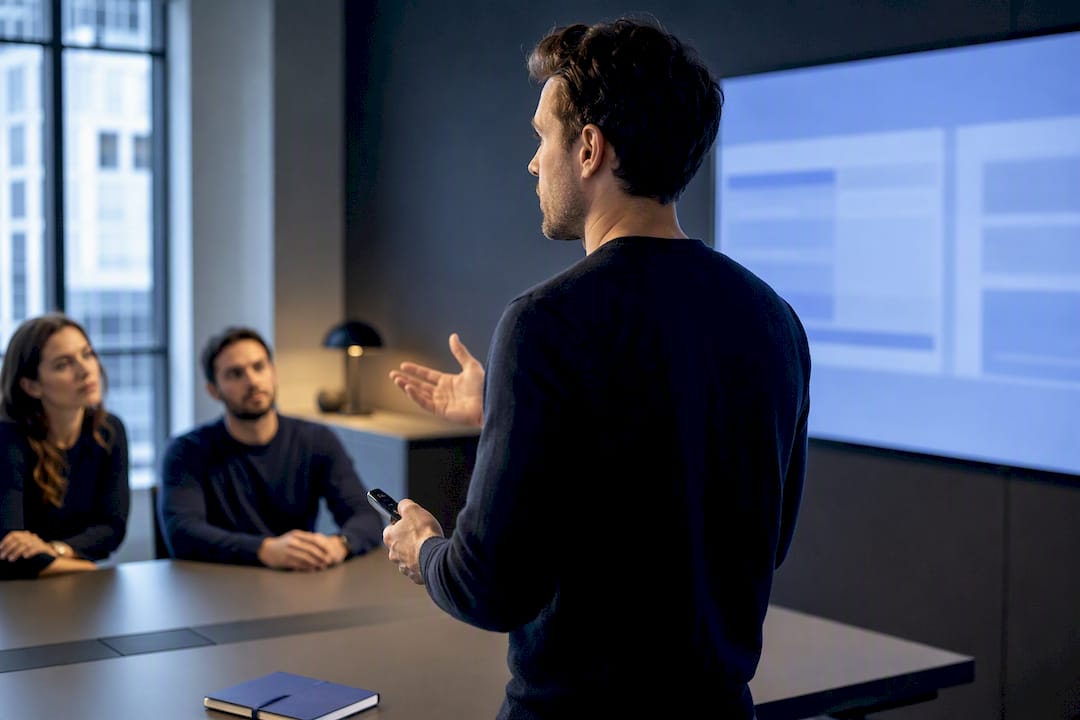Sales representative rehearsing a live demo