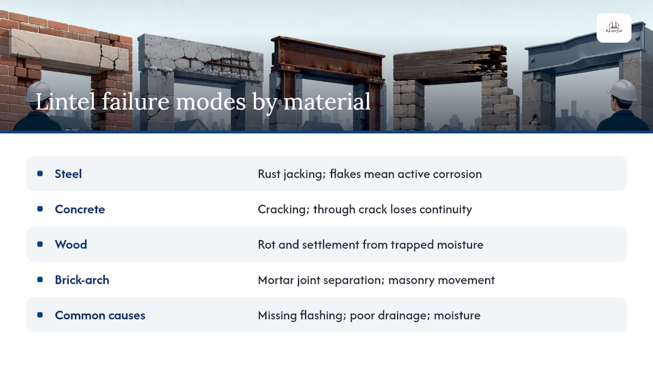 Diagram of lintel failure types by material
