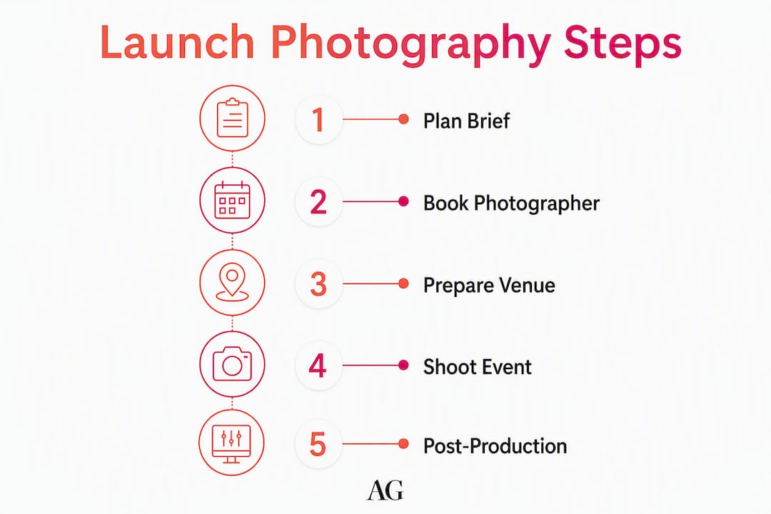 Infographic showing steps of launch photography process