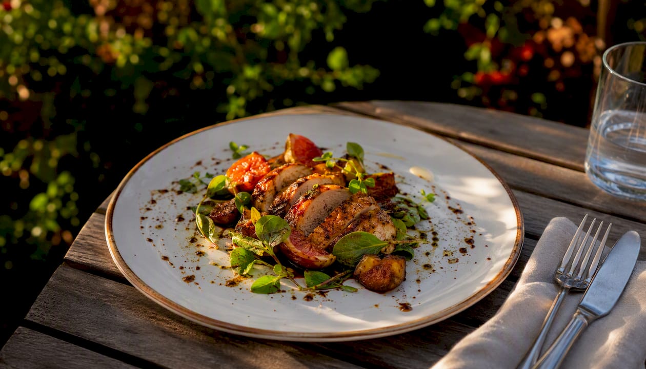 Professional appetising plated dish for menu and social