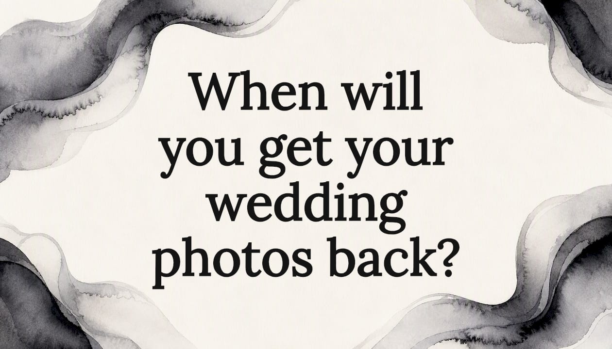Decorative title card illustration for wedding photo delivery article