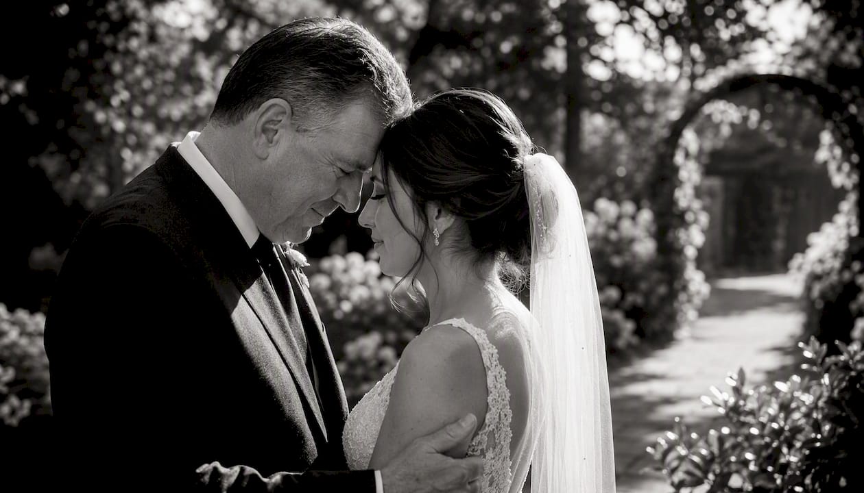 Father and daughter intimate moment in black and white