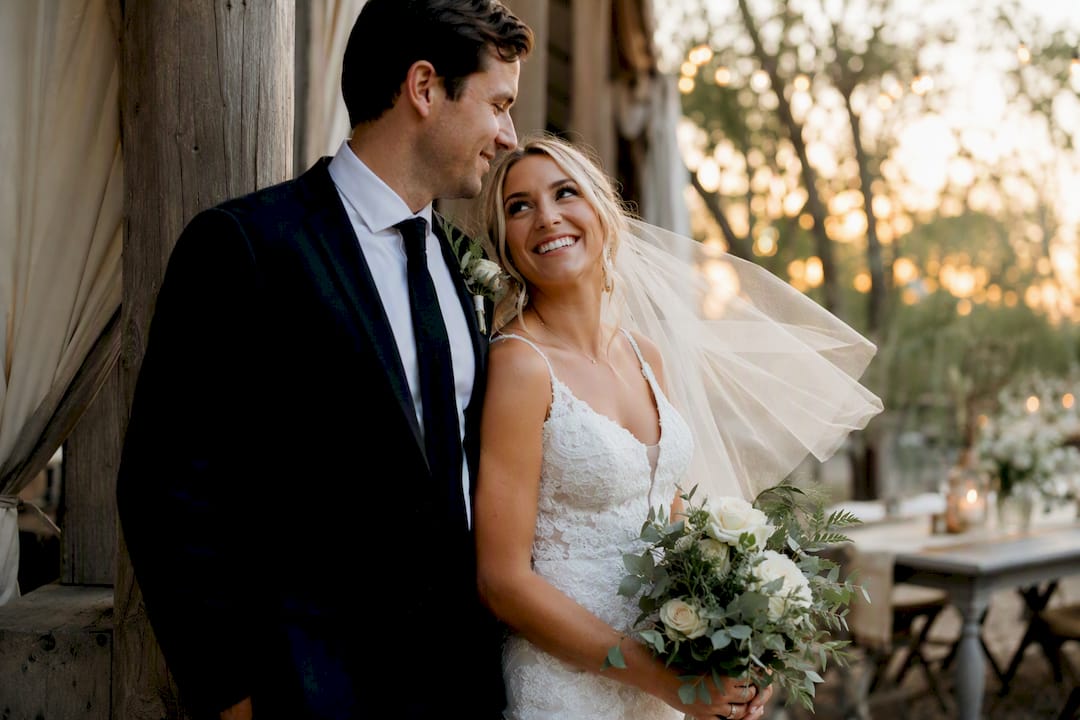 Wedding couple gently directed for natural portrait