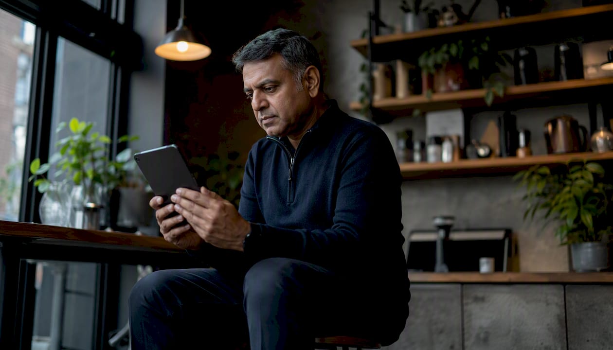 Small retail store owner reviewing missed call system