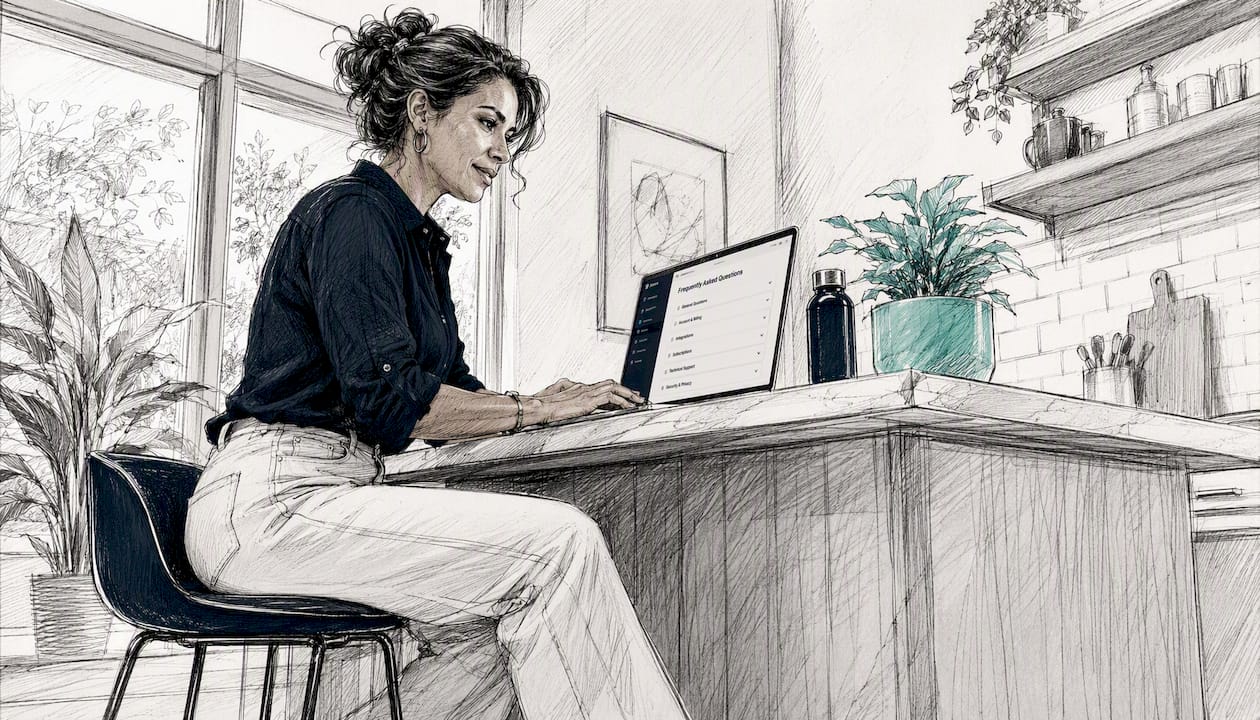 Woman piloting support software at home office