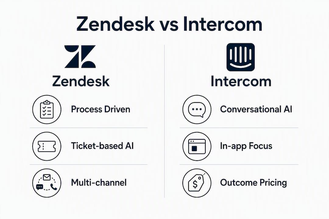 Infographic comparing Zendesk and Intercom features