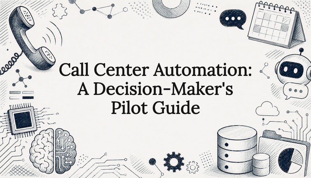 Decorative title card illustration for call center automation article