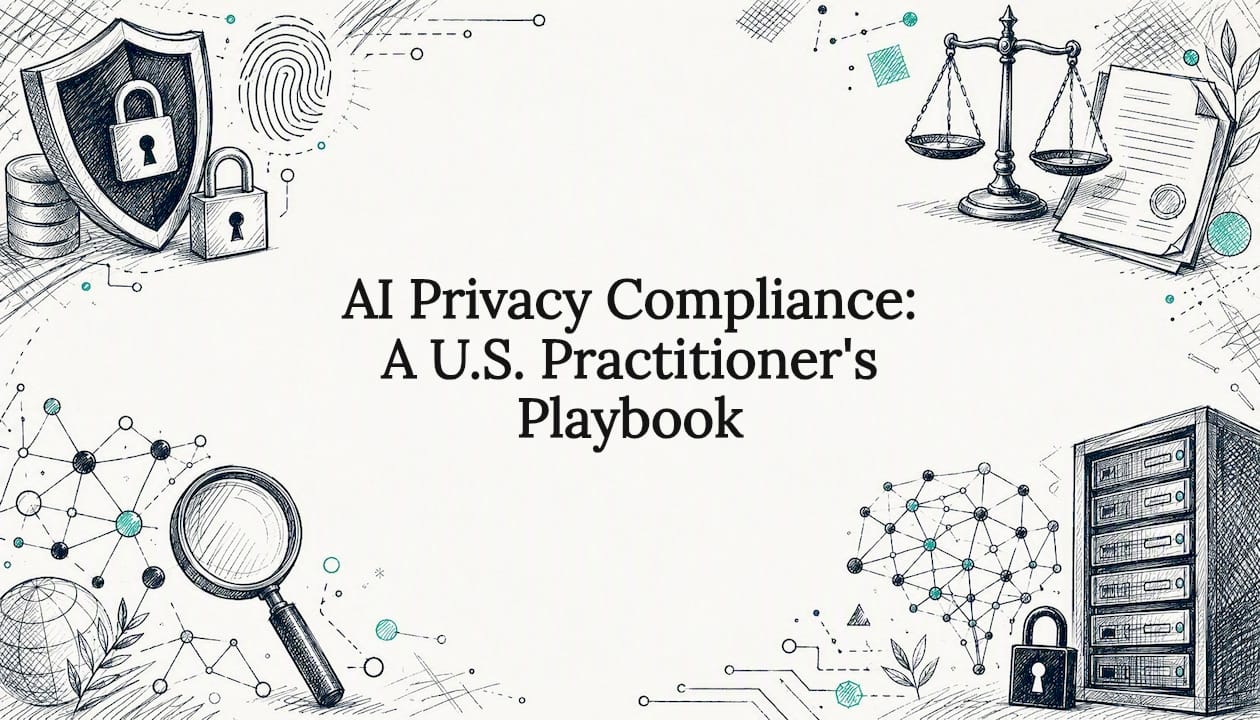 Decorative title card with AI privacy and security icons