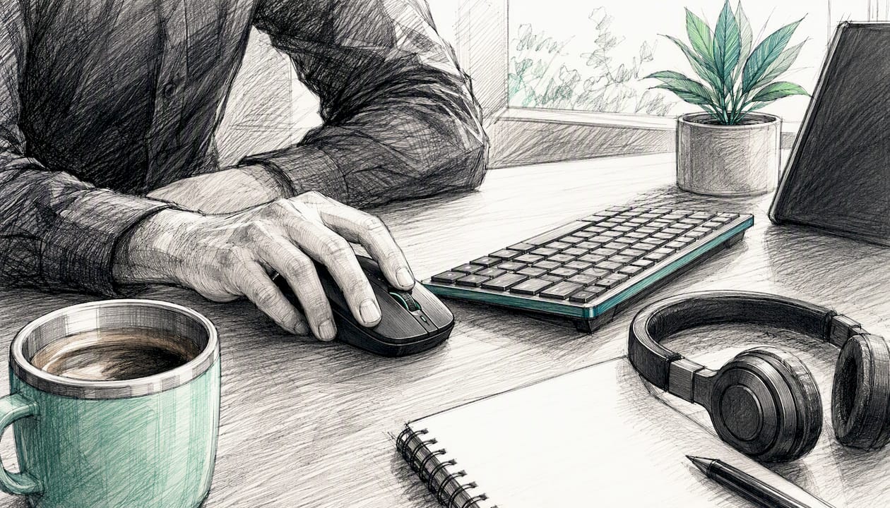 Hands adjusting software settings with mouse