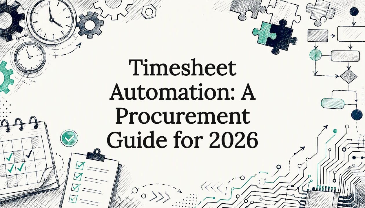 Decorative title card illustration for timesheet automation